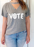 fabulous people election cutout choker v-neck "vote" women's tee (heather grey/white)