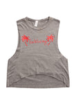 fabliving palm tree women's crop muscle tee (heather grey/red)