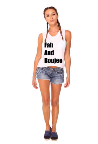 FAB AND BOUJEE women's crop muscle tee (white/black)