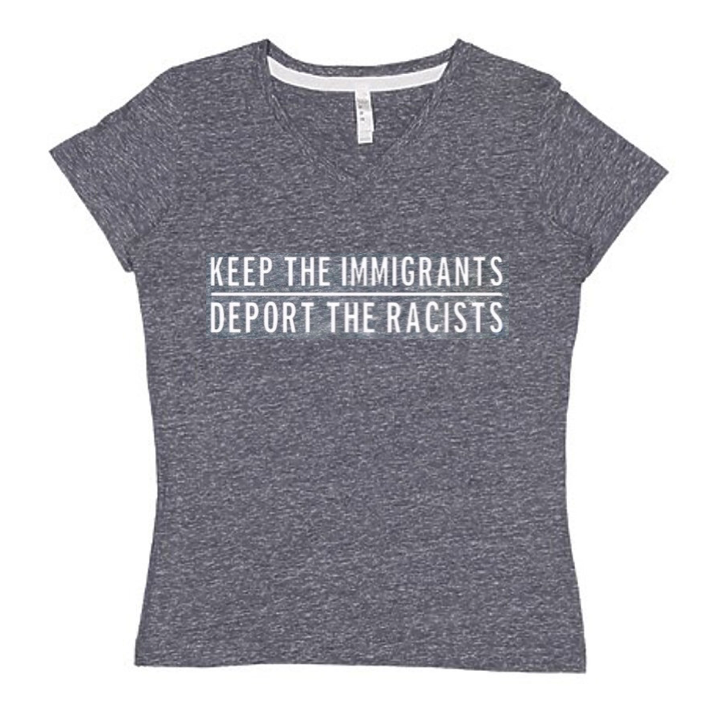 fabulous people election v-neck "Keep The Immigrants" women's tee (white/heather grey)