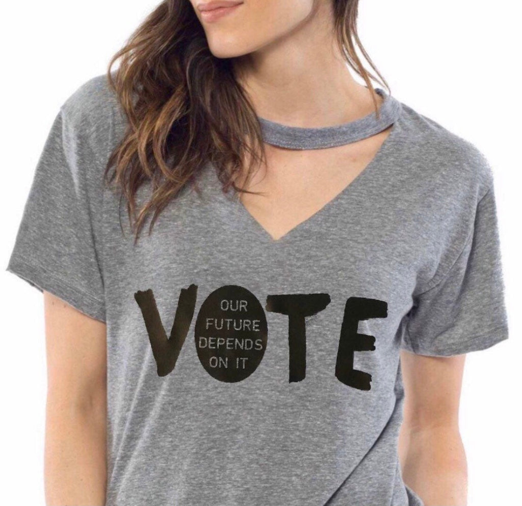 fabulous people election cutout choker v-neck "vote" women's tee (heather grey/black)