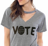 fabulous people election cutout choker v-neck "vote" women's tee (heather grey/black)