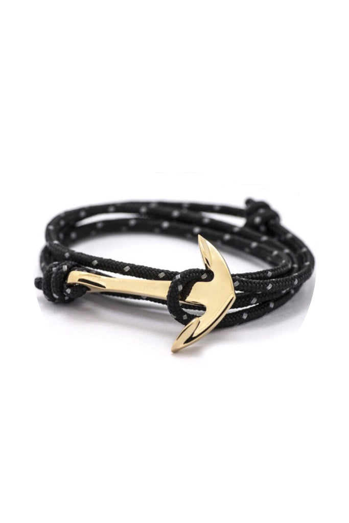 FP gold plated anchor wrap-around rope bracelet (black)